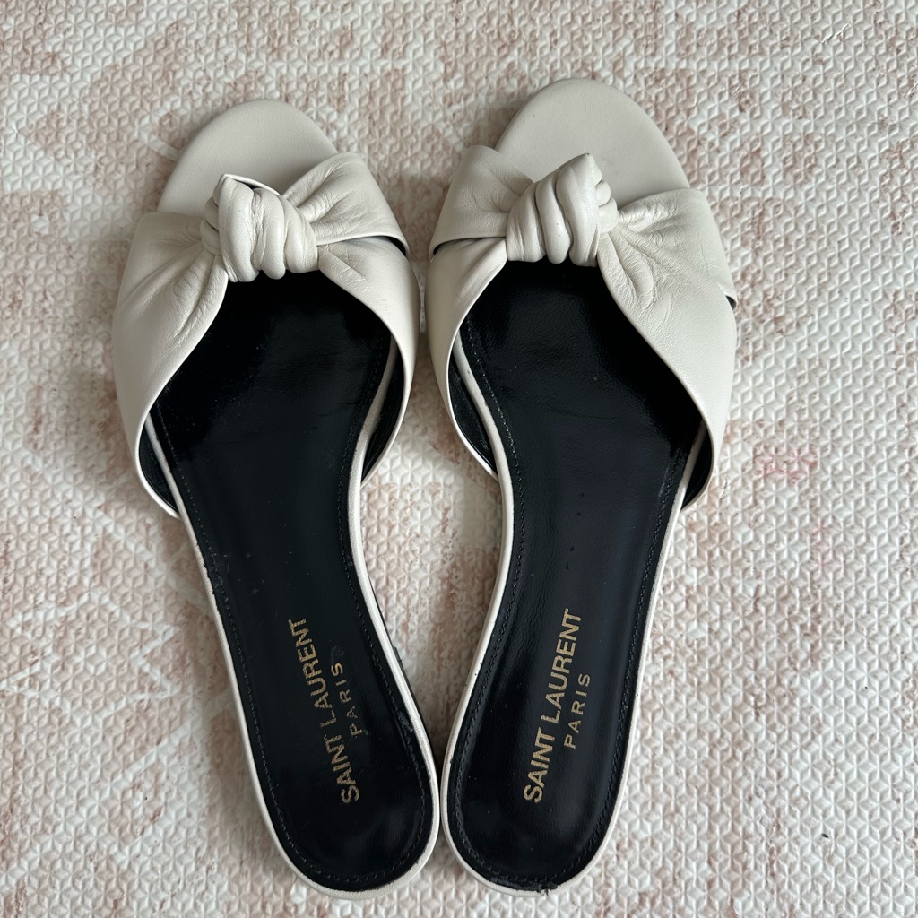 Saint Laurent Women's Cream Slide Sandals Size 37.5